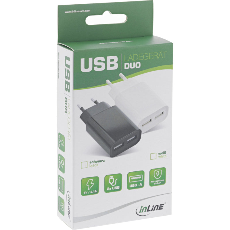 Inline Charger USB Duo, 2 Ports 100-240VAC a 5V / 2.1A White
