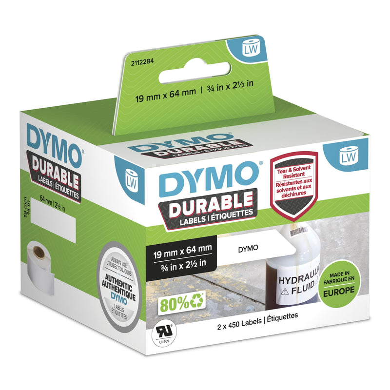 Dymo Printer Labels Plámico Lw 19X64MM 2X450 Pieces Blancas Permanentes