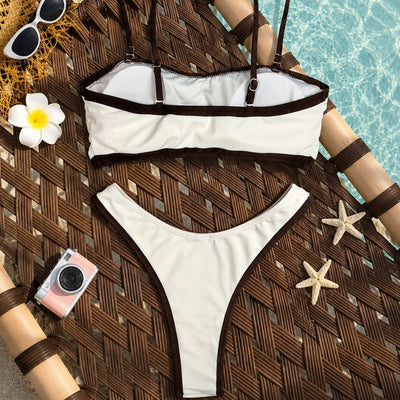 New Arrival Contrast-color Strapless Bikini With Detachable Straps