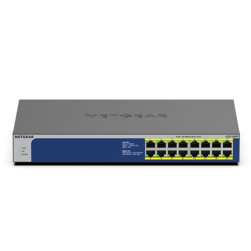 NETGEAR Switch 16 Ptos 10/100/1000 GS516PP 16PTOS Gigabit / No Gestionable / PoE + / 260W GS516PP-100EUS