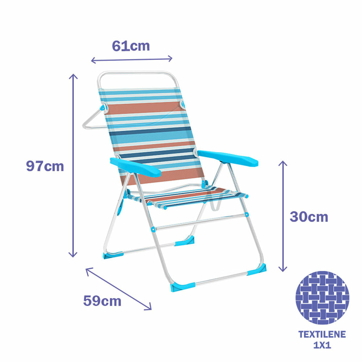 Marbueno Folding Chair 5 Positions Aluminum Orange Blue Stripes Beach Pool 59X61X97 Cm