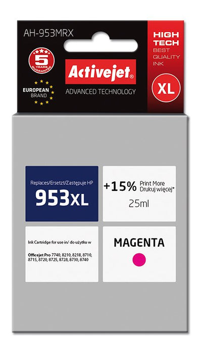 Activejet Ink Ah-953MRX (reemplazo HP 953XL F6U17AE - Premium - 25ML - Magenta — image 1