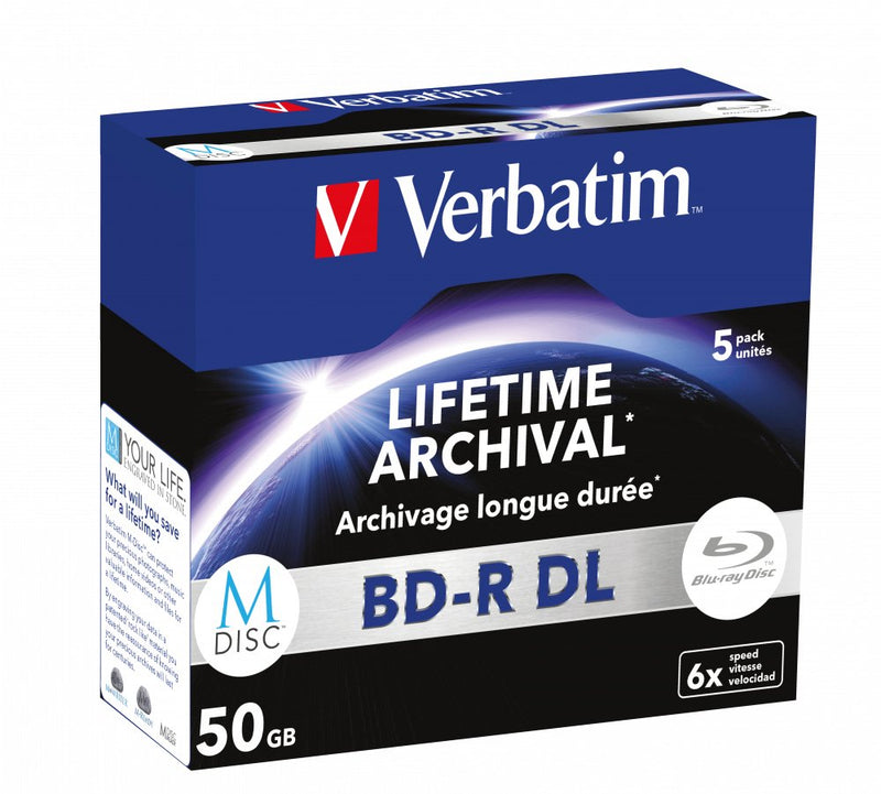 Verbatim M-disc Bd-r Blu-ray 50GB 6X Speed 5 Pieces