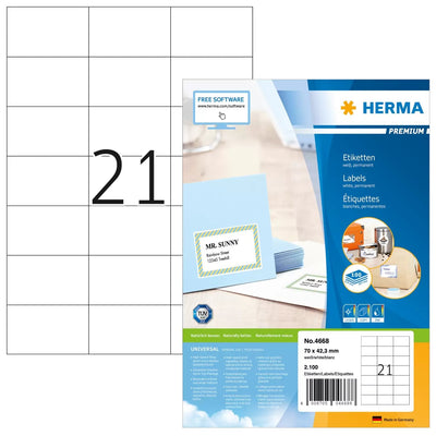 Herma Labels Premium A4 White 70X42,3MM Paper 2100 Units — image 1