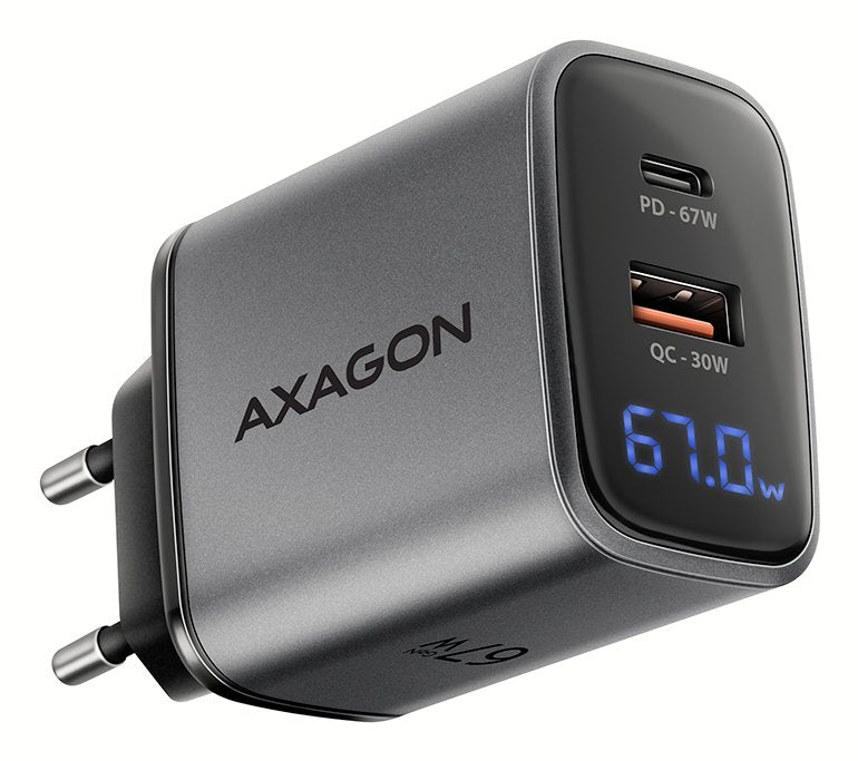 ACU-PQ67D Charger Network Pd&qc 67W 2-PORT GaN, Screen Led, USB-A + USB-C
