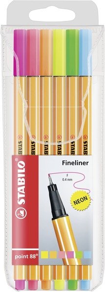Stabilo Case 6 Markers Point 88 Colours Neón Punta 0.4MM