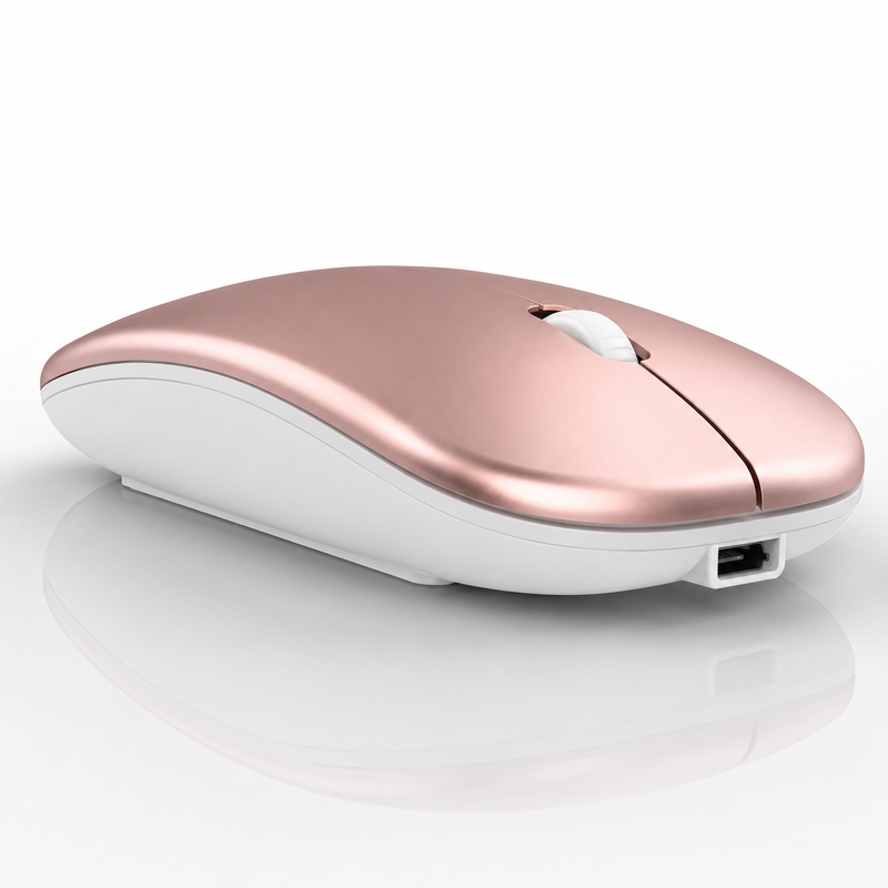 Mouse Wireless Rechargeable 2 1 Bluetooth + USB 2.4G 1600 DPI Ergonómico Oro Pink