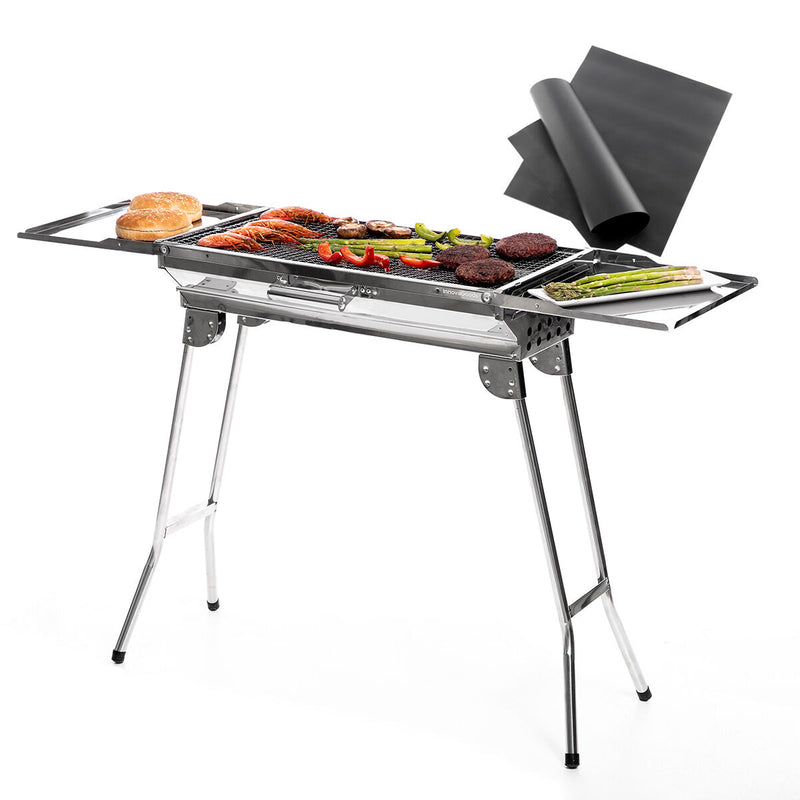 Pack Stainless Steel Foldable Charcoal BBQ and Teflon Barbecue Sheet InnovaGoods