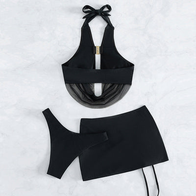Womens Solid Color Minimalism 3-piece Split Swimsuit Set
