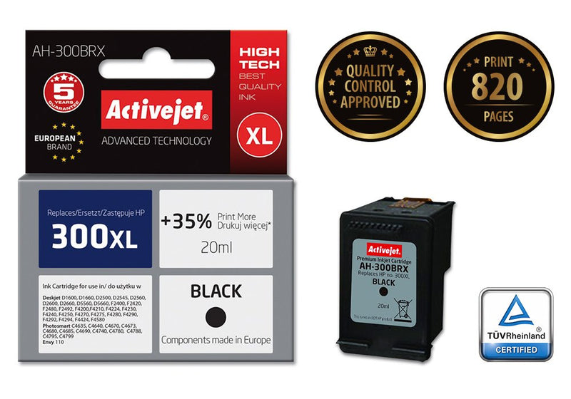 Activejet Ink Ah-300BRX (reemplazo HP 300XL CC641EE - Premium - 20ML - Black