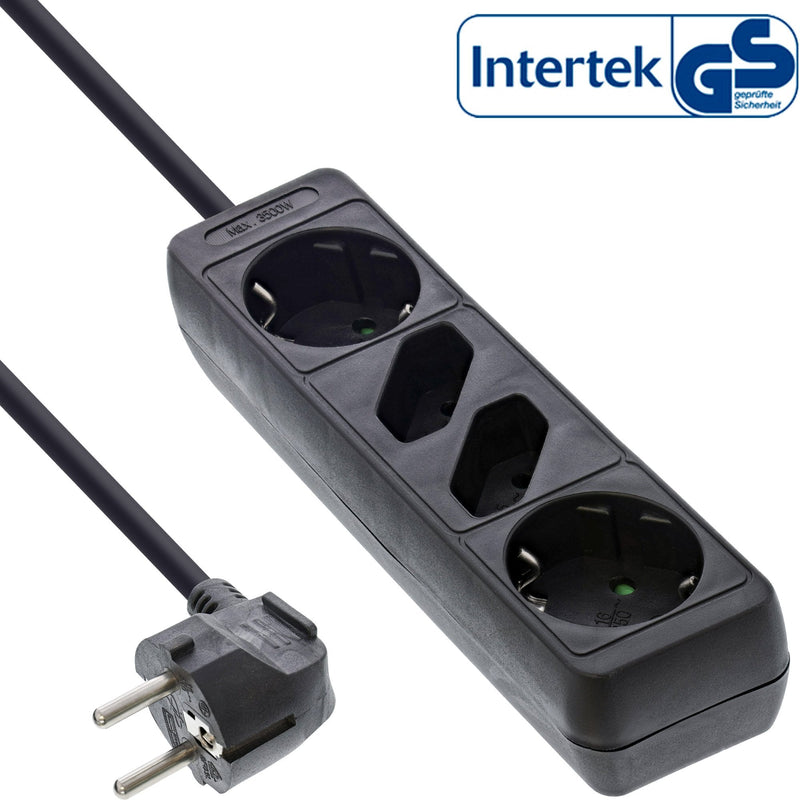 Inline Power Strip 4 Sockets 2X Type F + 2X Euro Black 1.5M