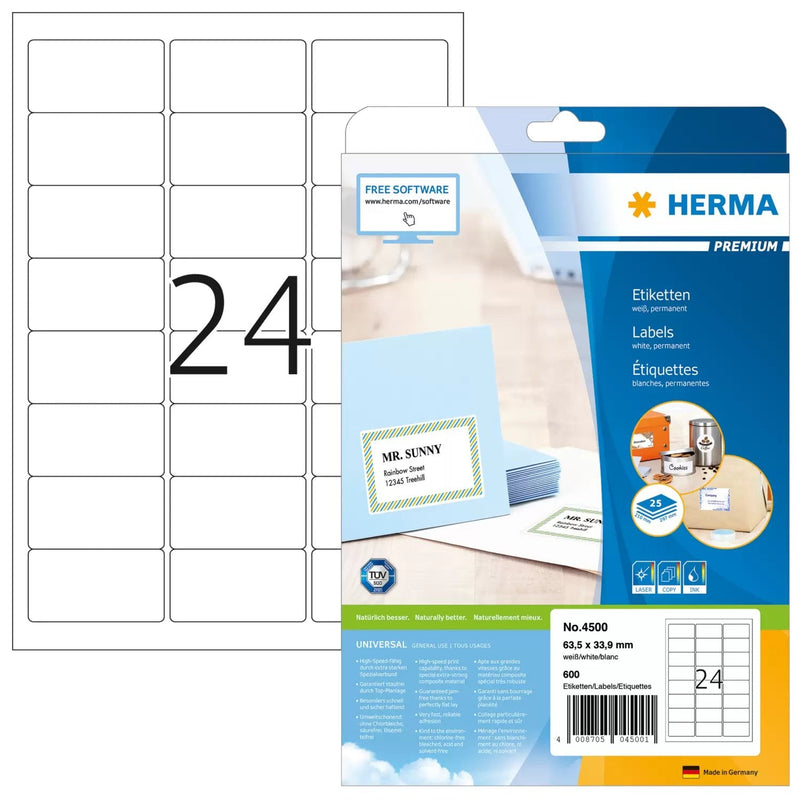 Herma Labels Dirección Premium A4 White 63,5 X 33,9MM 600 Pieces