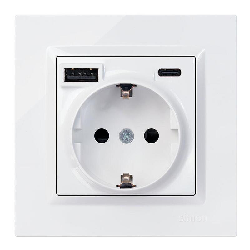 Base Plug Schuko + USB a + C 10,5W 16A 250V~, Simon 10, White