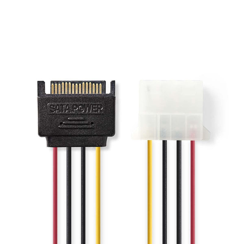 Nedis Internal Cable Power Molex Connector Male 2X SATA 15-PIN-CONECTOR Female Chapado Oro 0.15M Round Pvc