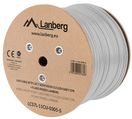 Lanberg Bobina CAT.7 SFTP 305M Solid Cu Lszh Cpr + Fluke Passed Grey