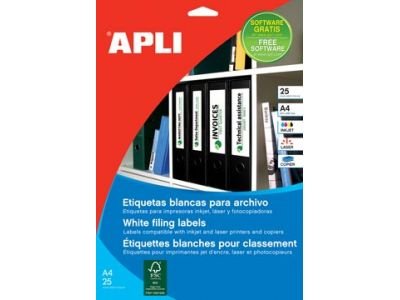 Apli Labels Permanentes Blancas Archivo 190 X 61MM - 25 Hojas — image 1