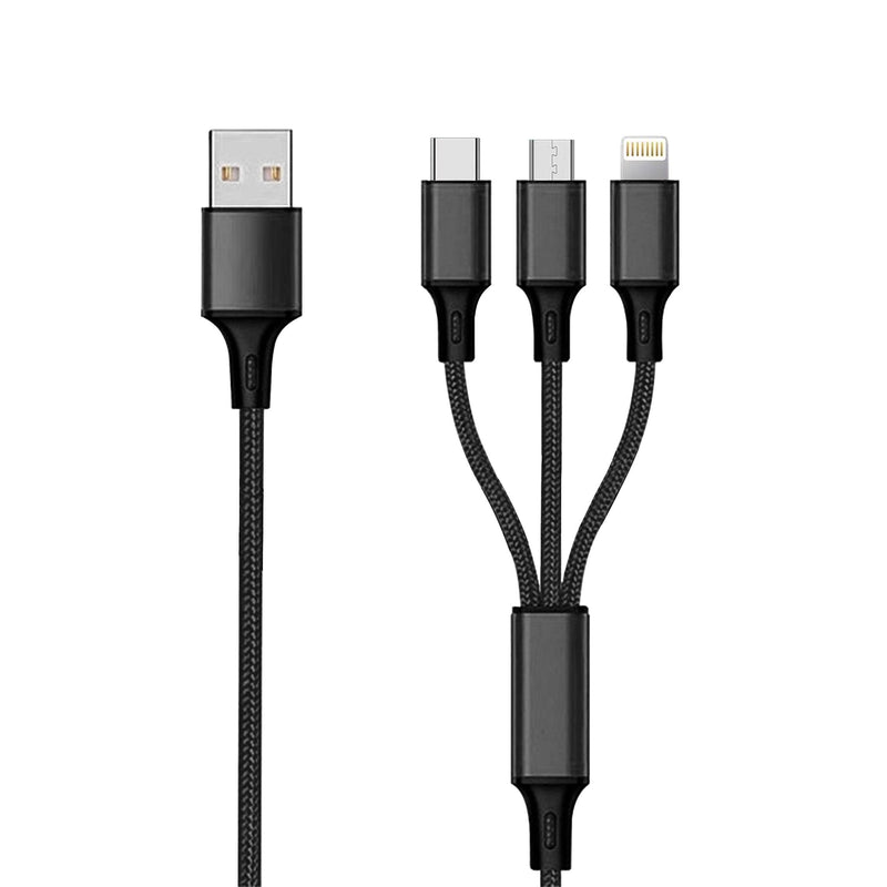 2GO Cable Charging USB 3 1 Black 1,5M - Micro-usb, Lightn. Type-c