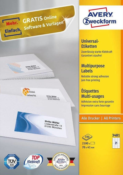 Avery 3481 Label Self-adhesive Rectángulo Permanente White 2100 Pieces — image 1