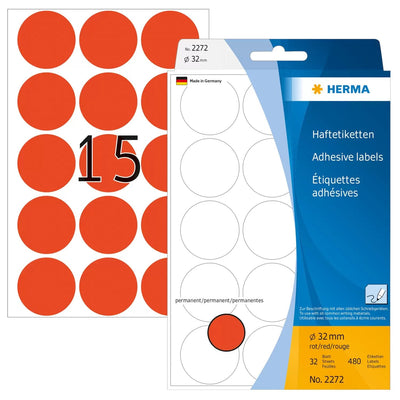 Herma Labels Multiusos Paper Round Red 32MM 480 Pieces — image 1