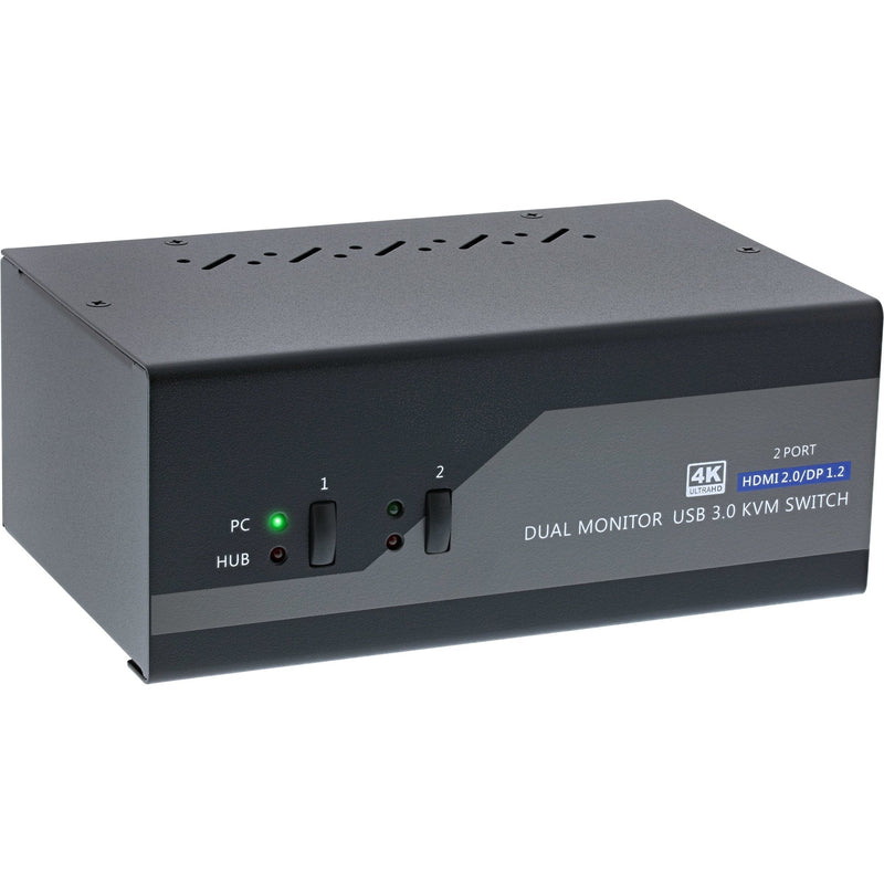 Inline Switch KVM Desk , 2 Ports Monitor Dual, DisplayPort 1.2 + HDMI 2.0, 4K, USB 3.0, Audio