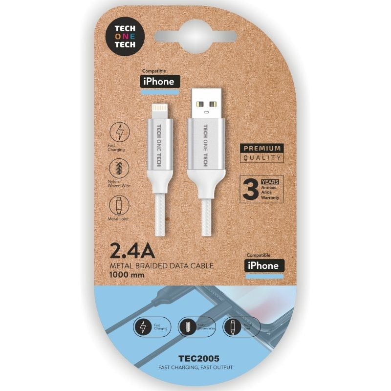 Tech One Tech USB Cable 2.0 TEC2005 USB Male Lightning Male 1M White