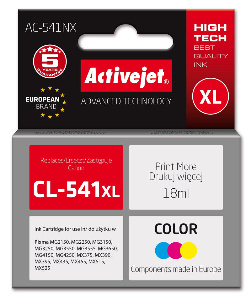 Activejet Ink Canon Spare Part Canon CL-541XL) Supreme AC-541NX, 18ML, Blue Yellow Red
