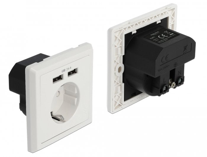 Recessed Socket Power With 2 X USB Type a Port Charging 2,4A