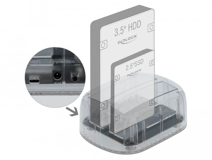 USB Type-c™ Estación Acoplamiento 2 X SATA HDD SSD Transparent