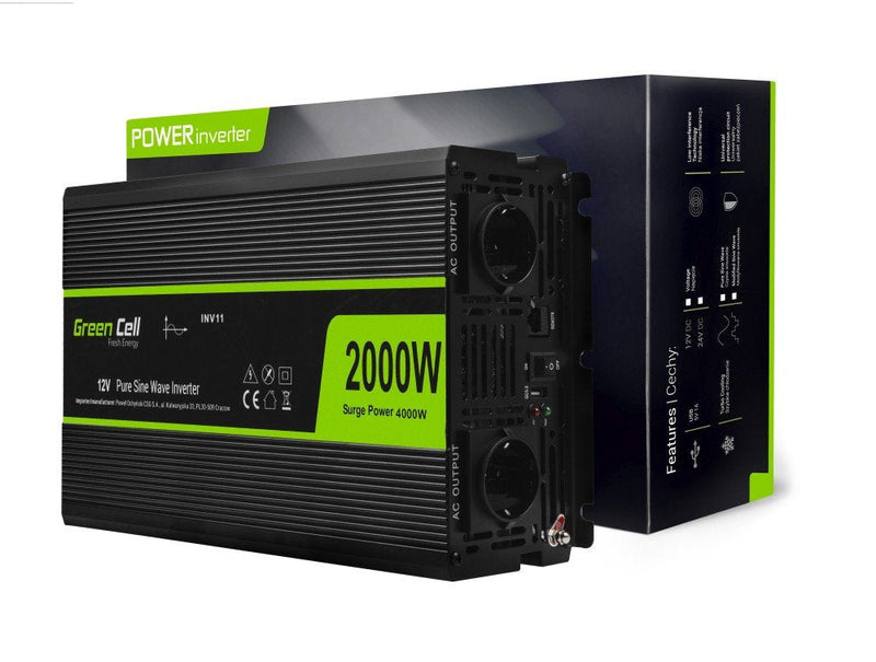 Green Cell Inversor Voltaje Automóvil ® 12V a 230V, Onda Sinusoidal Complete 2000W / 4000W