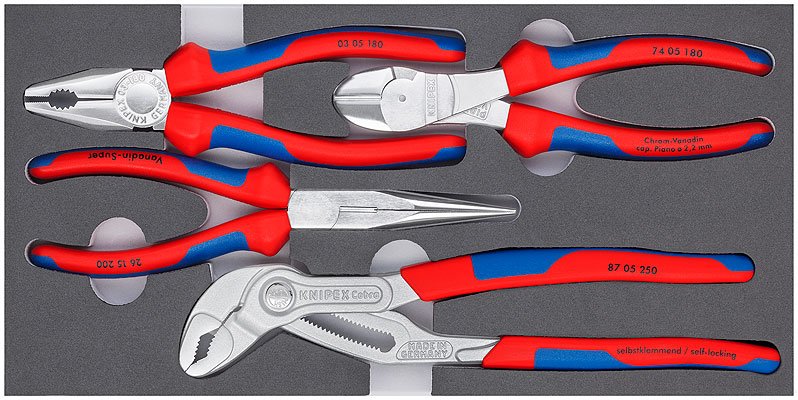 Knipex Set Of Pliers Basic Chrome 002001V17, Inserto Espuma Cortado With Precisión 4 Pieces 00 20 01 V17