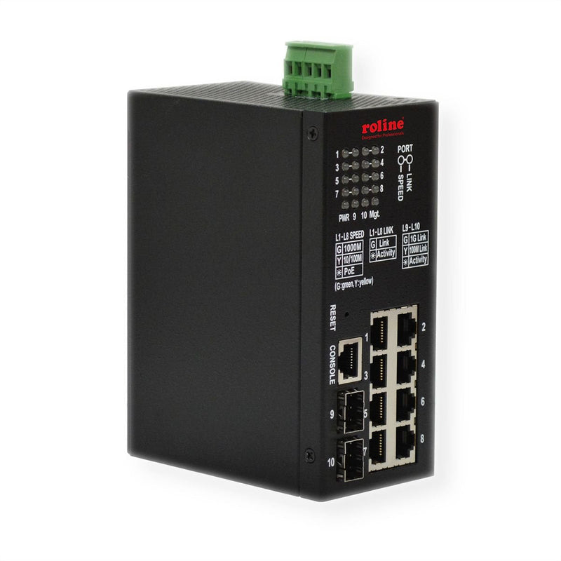 Roline Industrial Gigabit Switch, 10 Ports, PoE +, Smart Managed