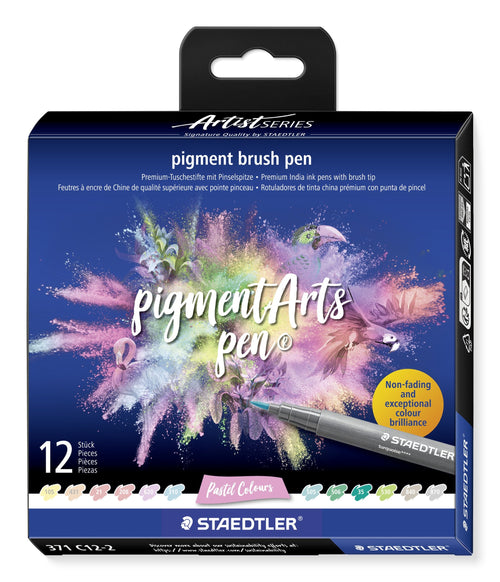 Staedtler 371 Pack 12 Markers Punta Pincel Soft - New Ink Multi Ink - Pigmentos Primera Quality - Colours Past — image 1