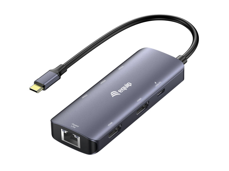 Equip Adapter USB-C-2x HDMI/RJ45/2x USB-A/USB-C3.2M/H Grey