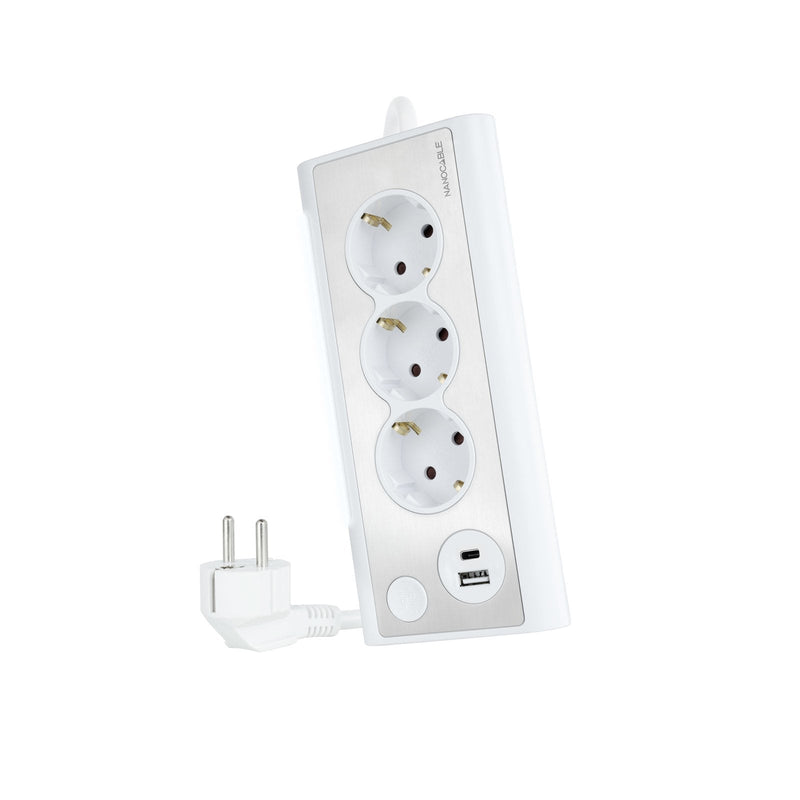 Nanocable Power Strip Desktop With 3X Shuckos, 1x USB-C And 1x USB-A - Iluminacion LED With Switch - Cable 1.5