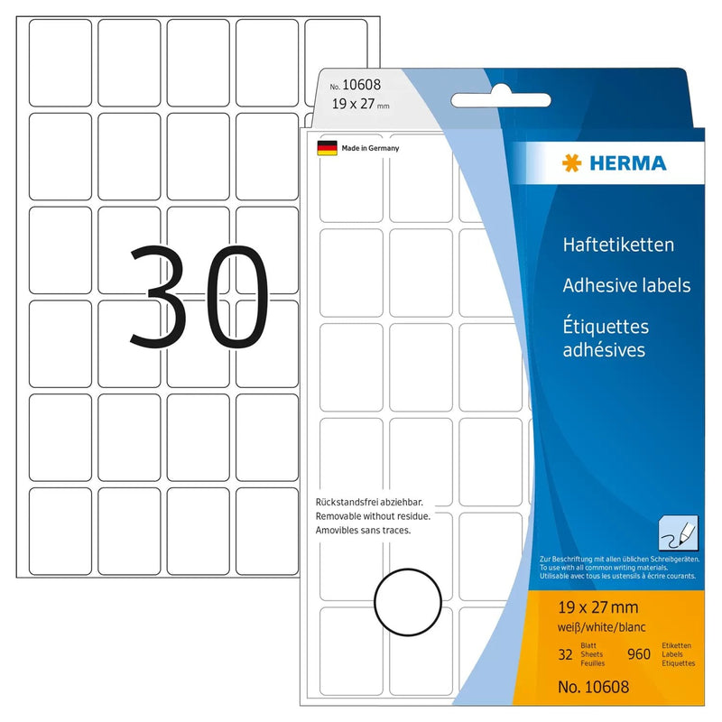Herma Labels Multiusos Blancas 19X27 Mm Removibles 960 Units