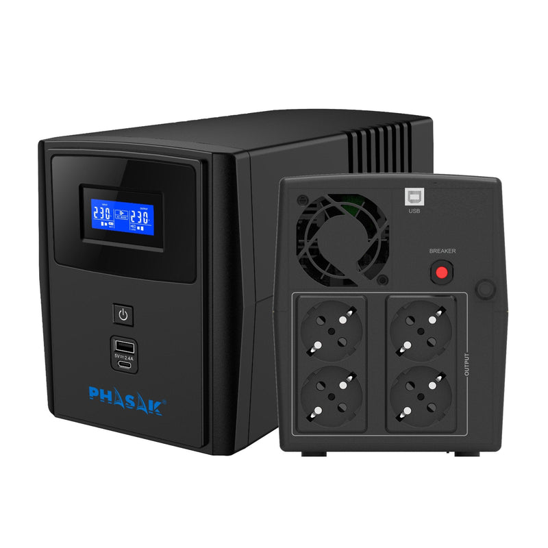 Phasak UPS Line Interactive Sirius 1560VA Interactive 1560VA-900W 4 Salidas Formato Tower