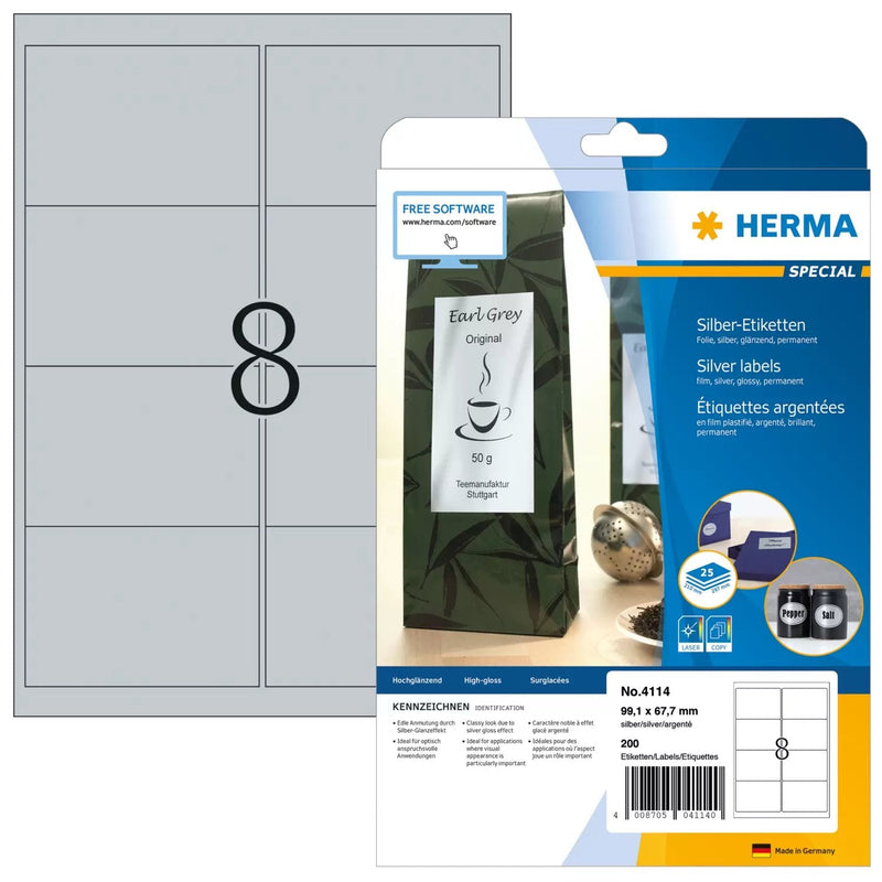 Herma Labels A4 Silver 99,1X67,7MM Film Glossy 200 Pieces