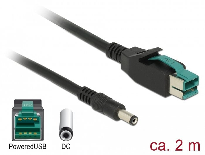Delock 85498 Cable Poweredusb Male 12V DC 5,5 X 2,1MM, Male 2M Printers And Terminals Point Of Sale