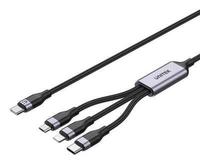 Unitek Cable C14101AGY01-1.5M USB-C 3IN1 To Lightning USB-C Micro USB Multi Charging Black — image 1