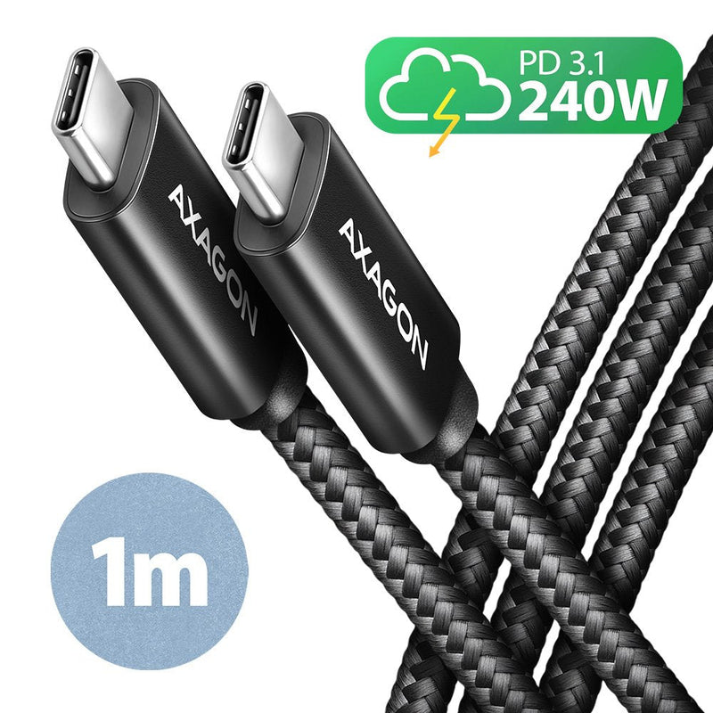 Axagon Cable HCM2-CM10AB Lade USB-C Zu USB-C 2.0, 1M, Pd 240W 5A, Alu - Black