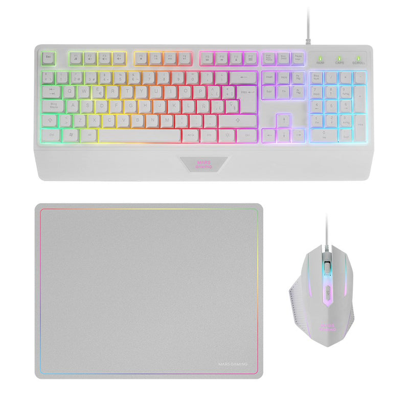 Mars Gaming Pack Gaming MCP124 Keyboard H-mech + Mouse Óptico + Mouse Pad White