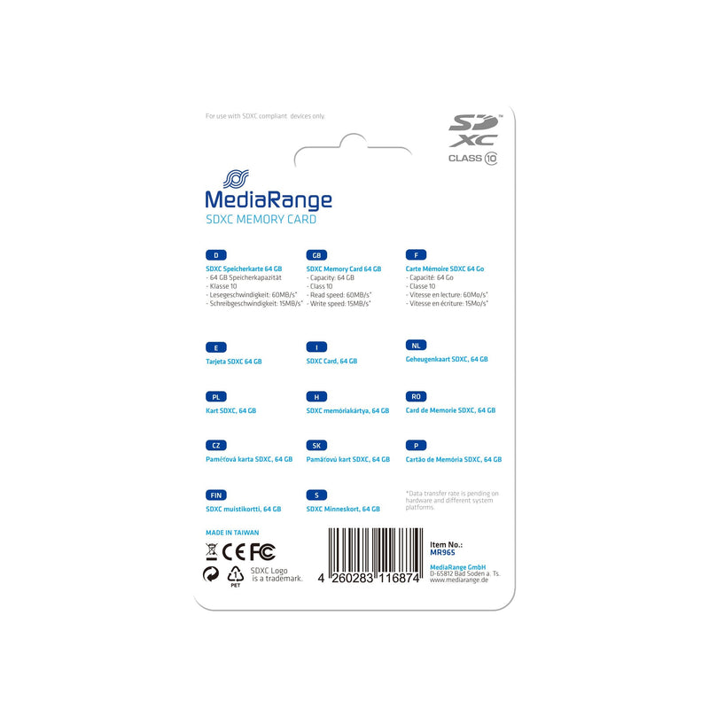 Mediarange MR965 Memory Flash 64GB Sdxc Clase 10