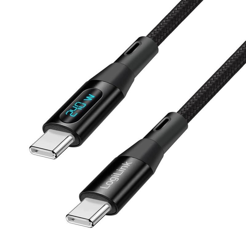 Logilink USB 2.0 Type-c Cable C M To C M, 480Mbps, 240W, Display, Nylon, Black 2M