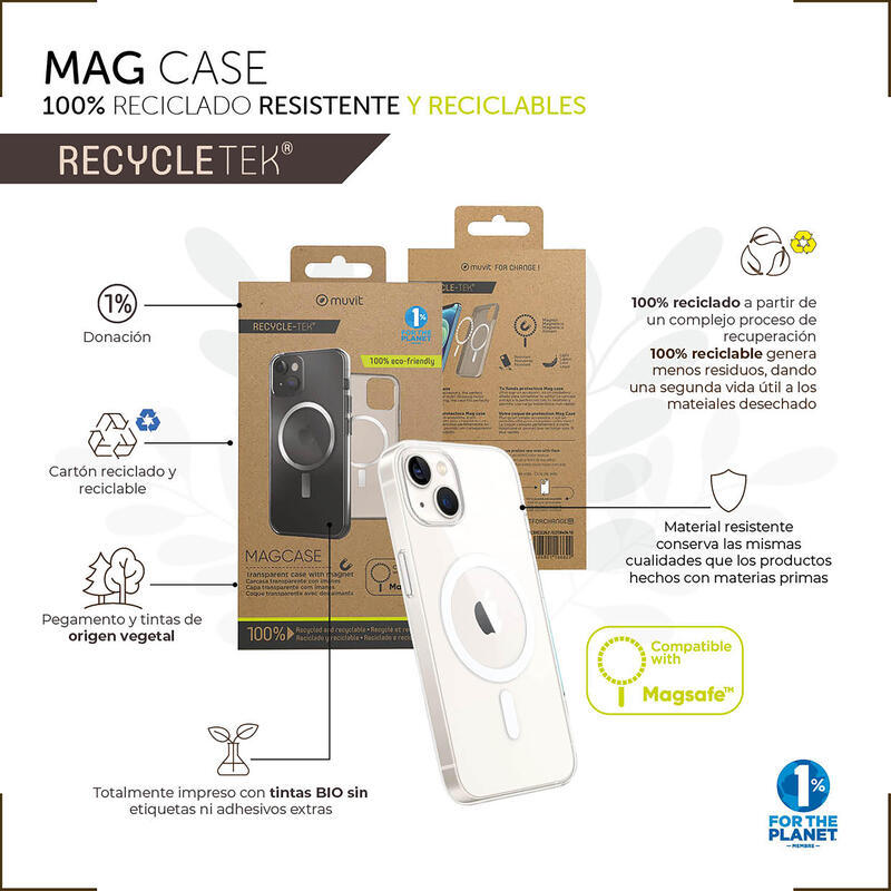 Muvit For Change Case Recycletek Magsafe Compatible With Apple Iphone 14 Plus Transparent