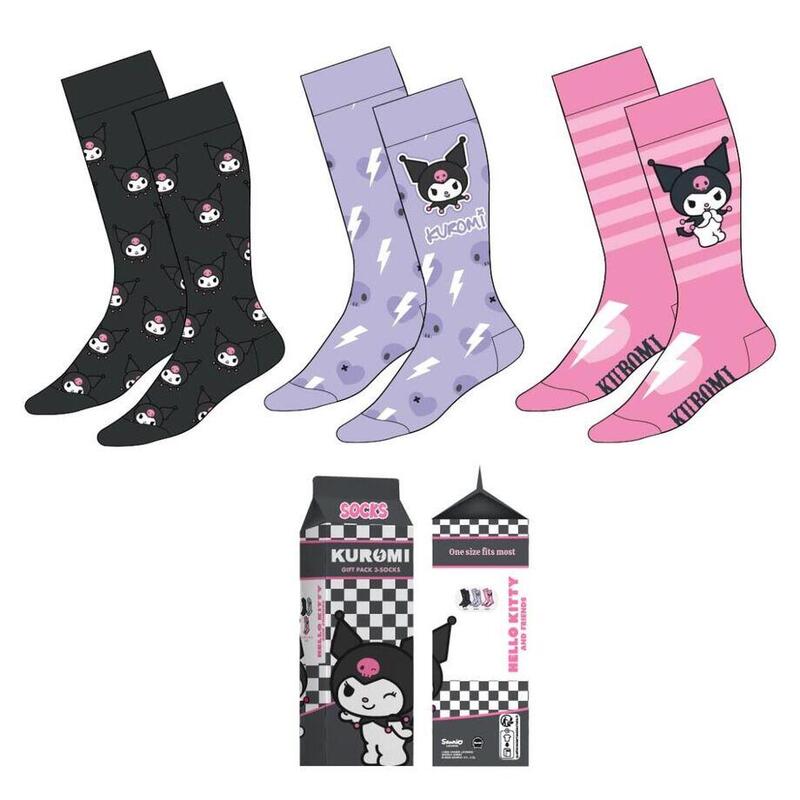 Set 3 Socks Kuromi Hello Kitty Adulto
