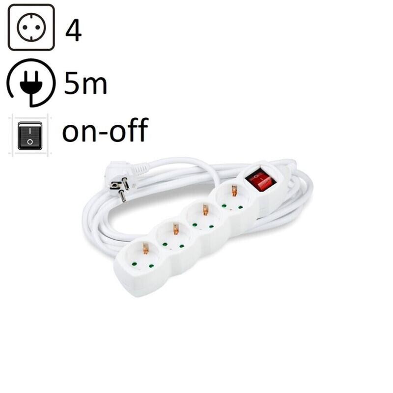 Technik Power Strip Power 4 Plugs 5,0M 16A White + Switch