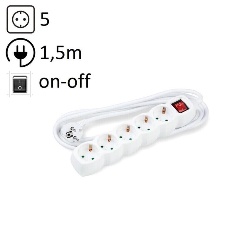 Technik Power Strip Power 5 Plugs 1,5M 16A White + Switch